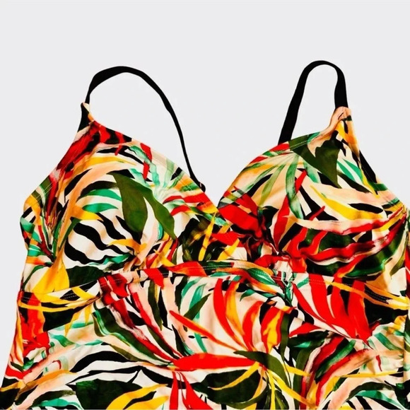 Apt. 9 Women's Size Plus 1X Bright Floral Tropical Swim Tankini Top Ruched NWT - Picture 2 of 10